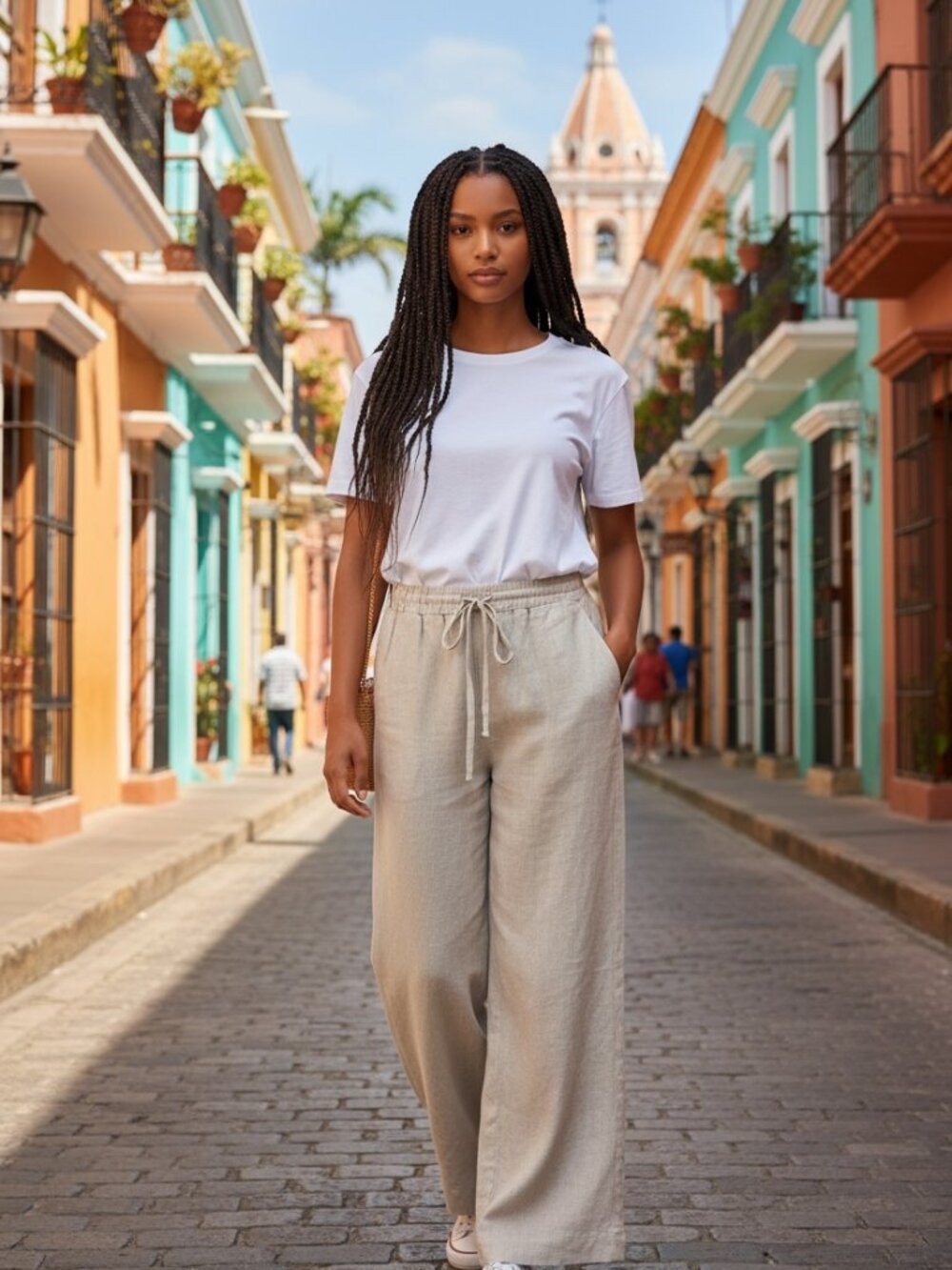 Karen Kane Women's Oatmeal Shade Drawstring 100% Linen Pants, Size XL